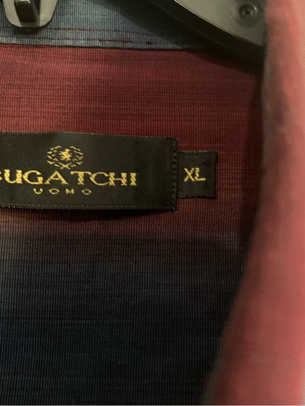 Bugatchi Uomo Men's Burgundy and Blue Vertical Stripe Button-Down Shirt - Picture 5 of 8